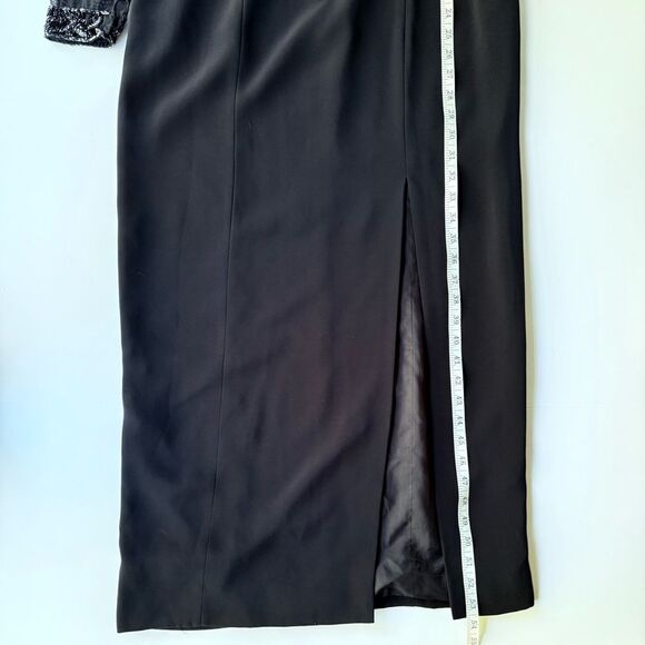 Vintage Black Tie Oleg Cassini Dress w/ Sheer Long Sleeves Beaded Detail Maxi - Picture 16 of 16